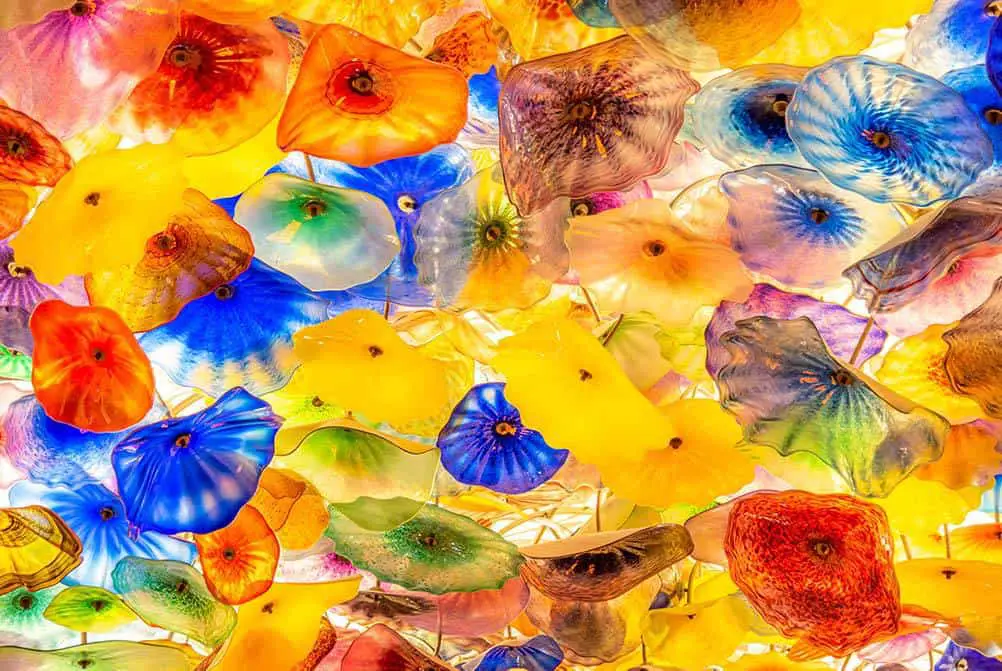 Colorful glass flowers.