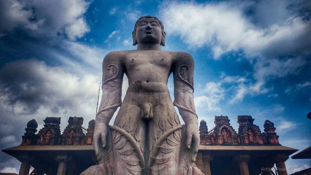 Lord Bahubali in Kamataka, India is a 57-foot tall subtractive sculpture carved from a single rock.